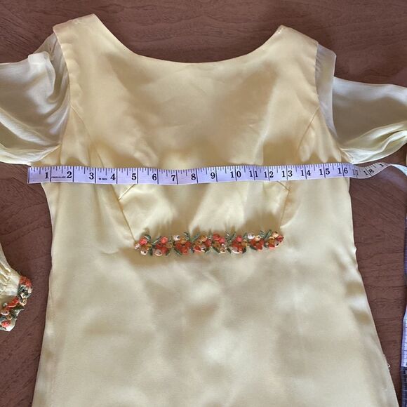 Vintage Lemon Yellow 60s/ 70s Maxi Chiffon Gown - Picture 10 of 16